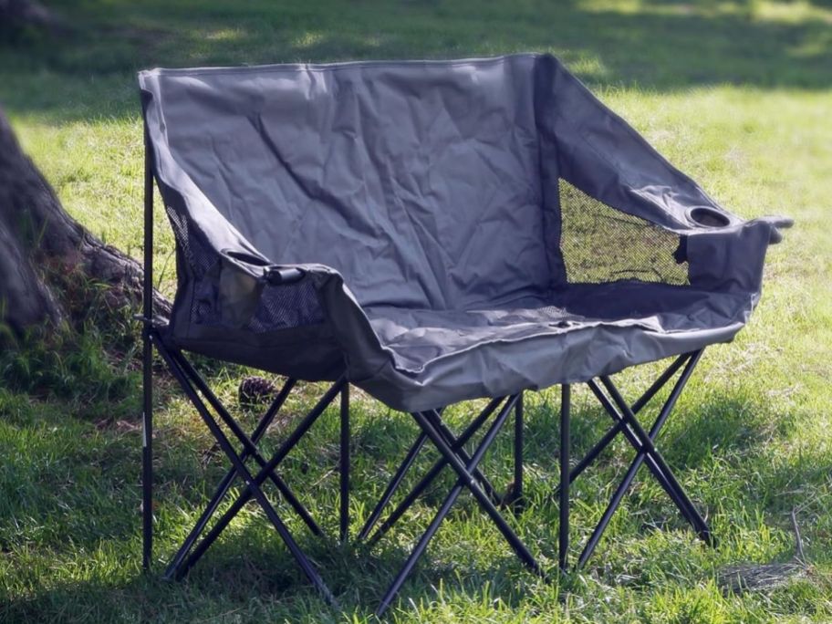 ARROWHEAD OUTDOOR Portable Folding Double Duo Camping Chair Loveseat w 2-Cup & Wine Glass Holder outside
