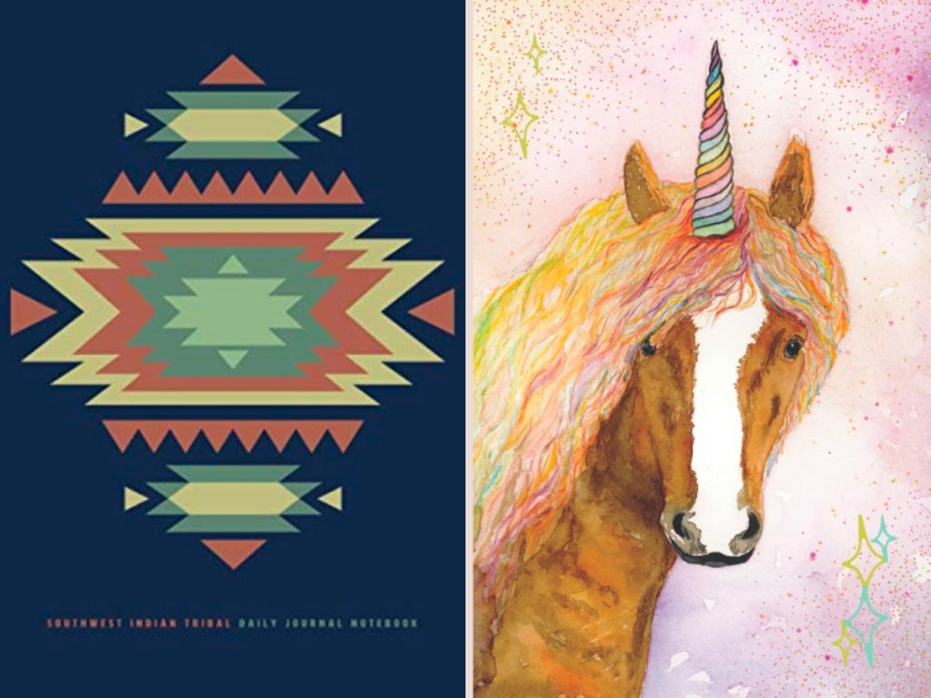 tribal and rainbow unicorn paperback notebooks