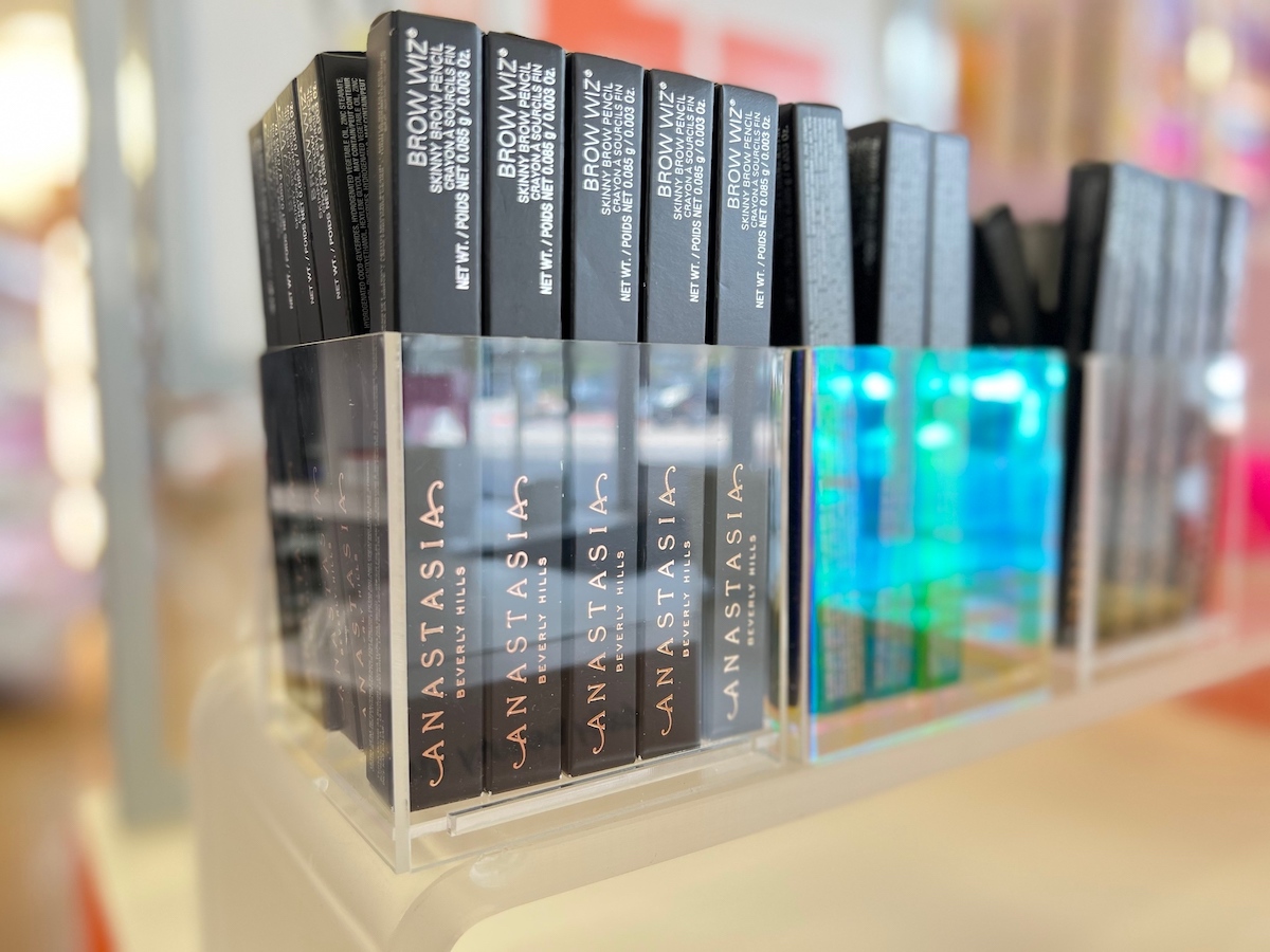 display on shelf of anastasia brow wiz pencils in clear box