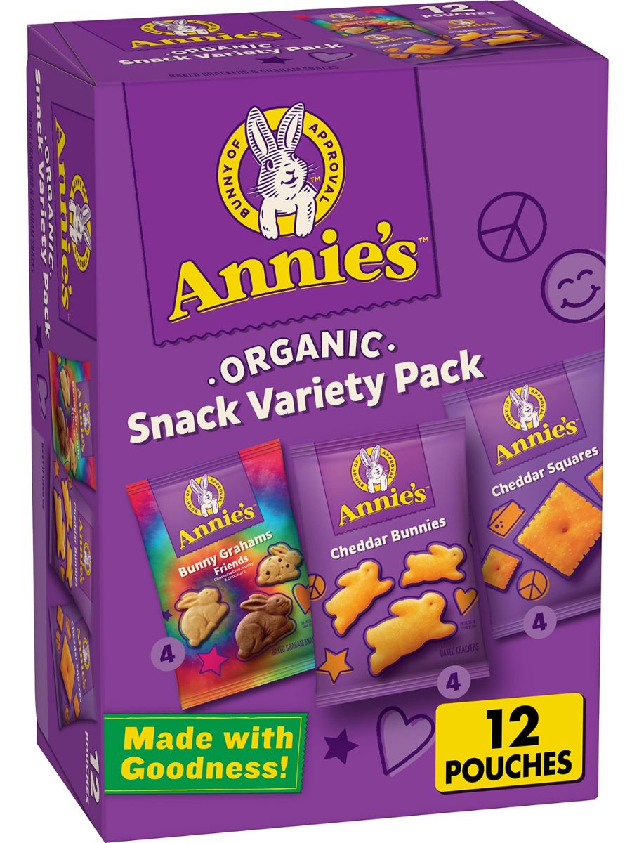 a purple box of Annie's crackers