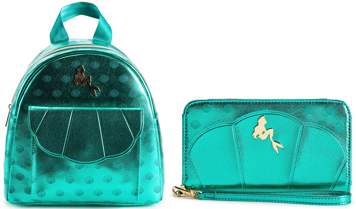 matching green metallic little mermaid backpack and wallet