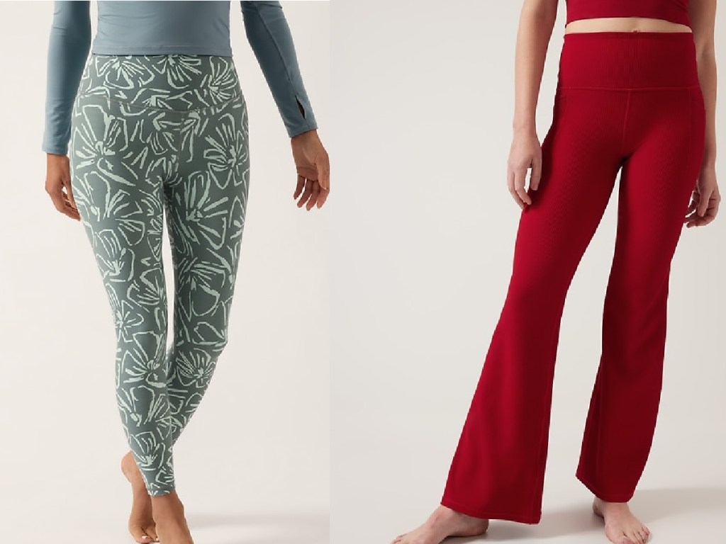 Athleta leggings one with pattern and the other flared