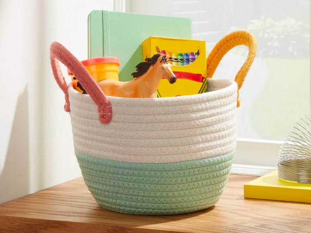 Pillowfort Basket on shelf holding items