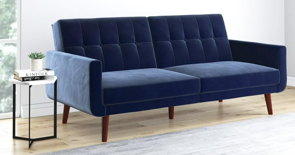 navy blue velvet futon