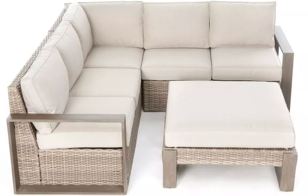 Broyhill Crestfield All-Weather Wicker Cushioned Patio Sectional Ottoman Set