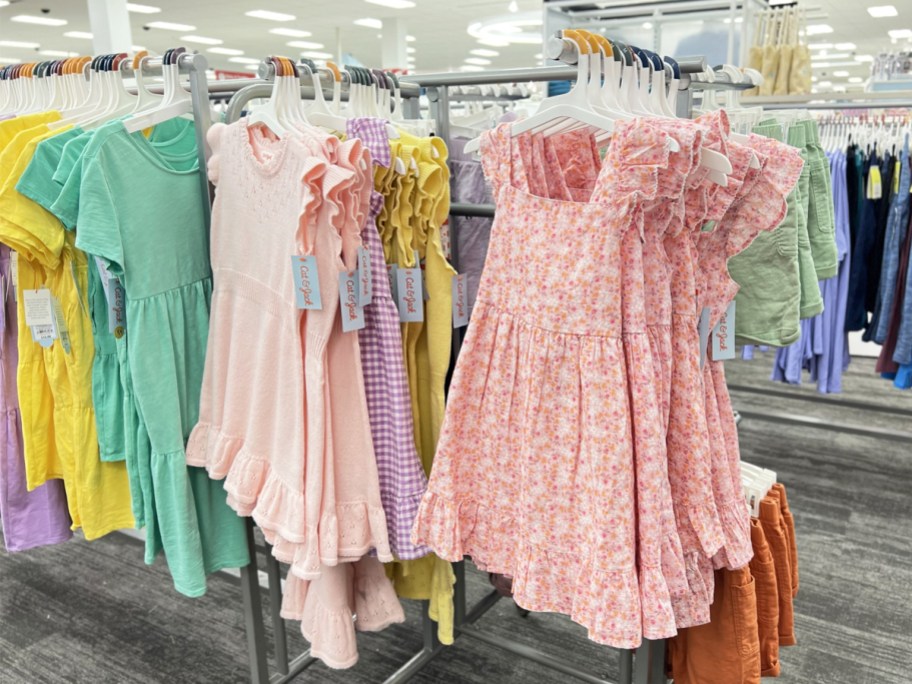 store display of girls spring dresses