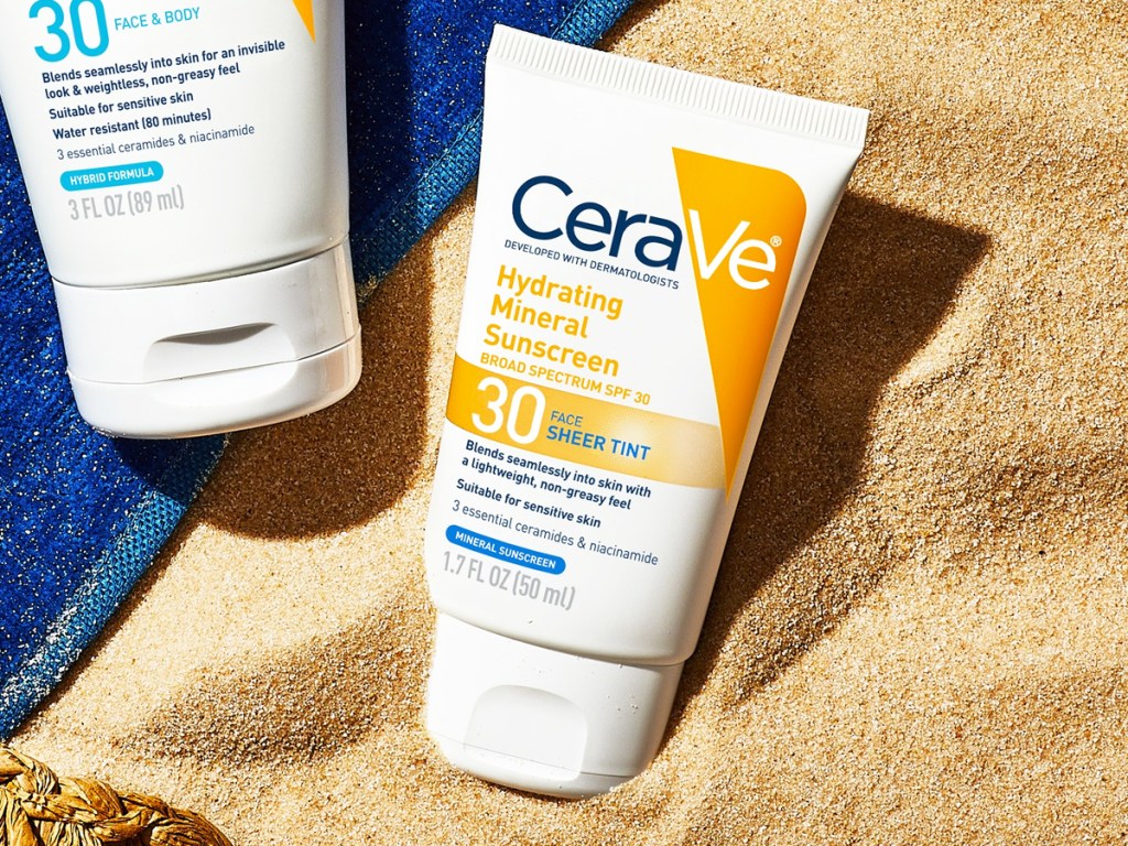 bottle of CeraVe Tinted Sunscreen in sand