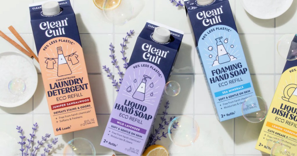 cartons of cleancult ecofriendly soap and laundry refills