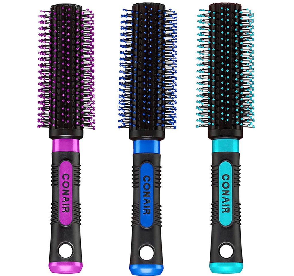 three round hair brushes