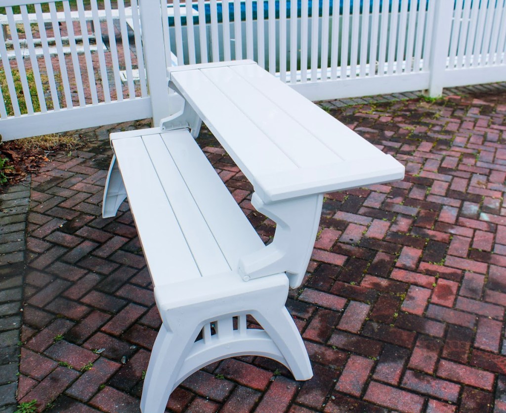 The multi-functional furniture, Convert A Bench, from QVC in the color white