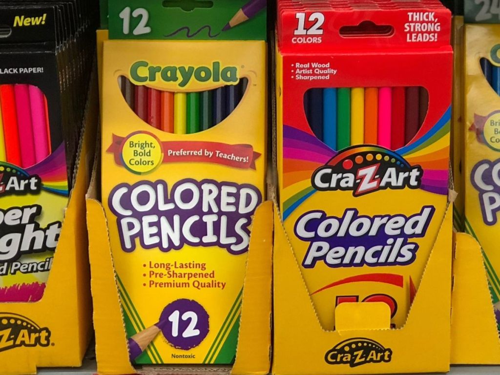 packs of colored pencils on the shelf at Walmart