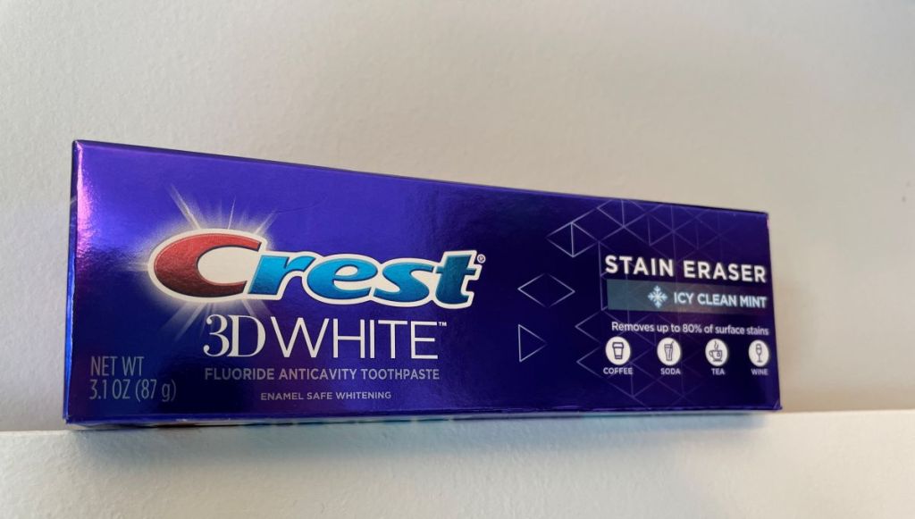 box of Crest 3D White Toothpaste