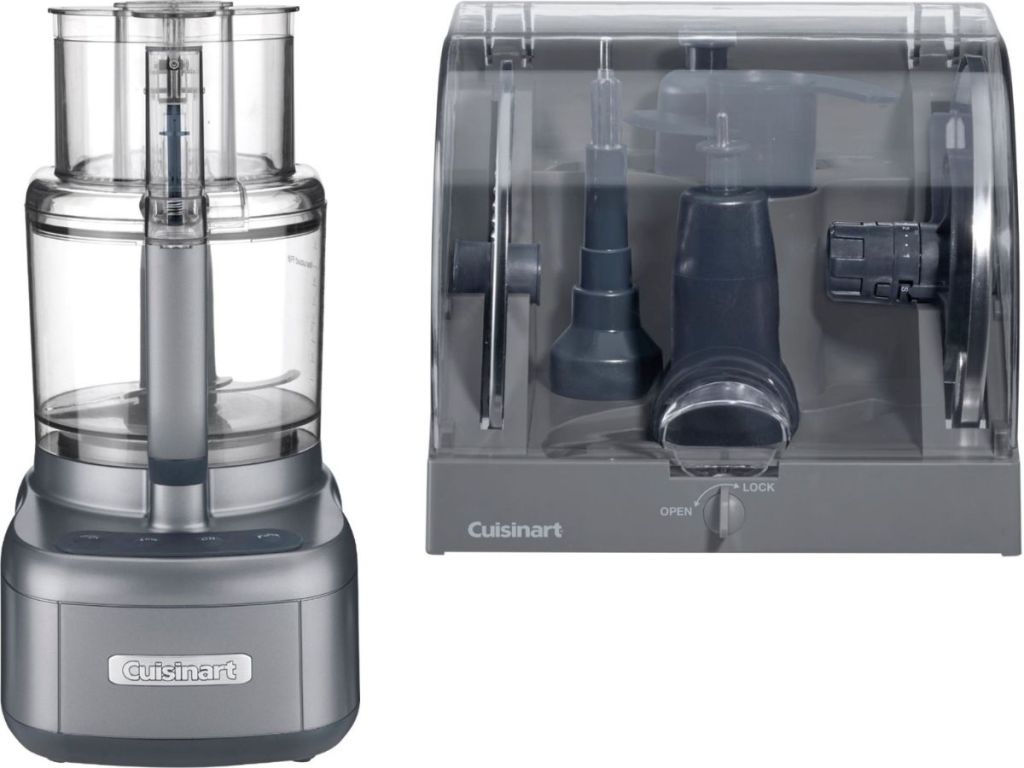 Cuisinart 11-cup Food Processor and close up view of the attachment case