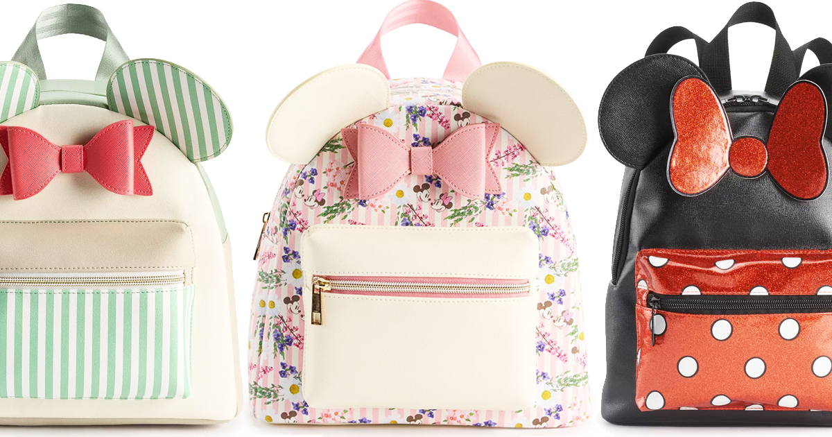 three minnie mouse ears shaped backpacks
