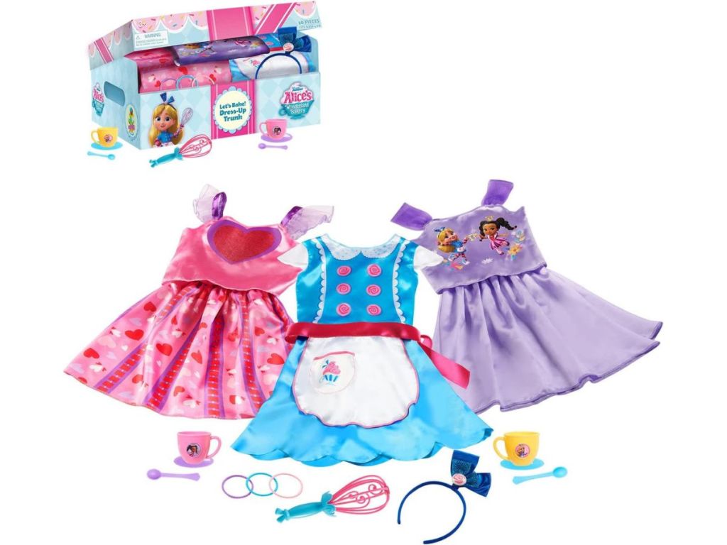 Dress up trunk with three dress up outfits and accessories