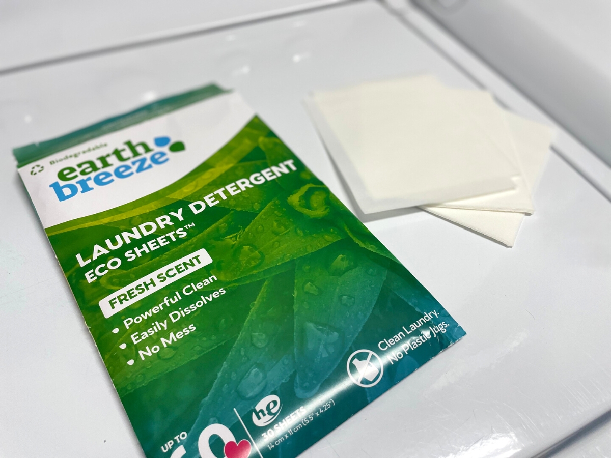 Earth Breeze Laundry Detergent Sheets on washing machine