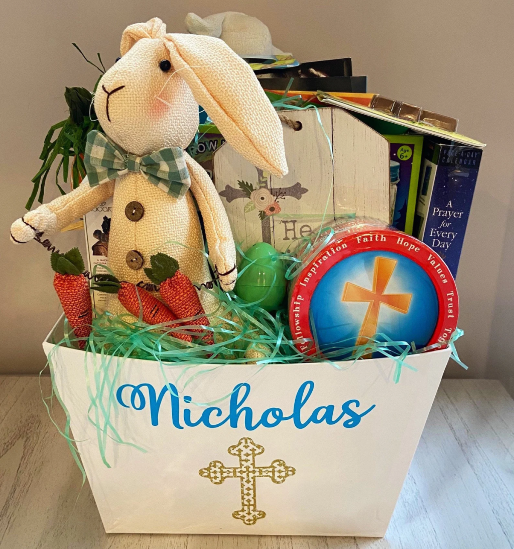 A religious premade Easter basket