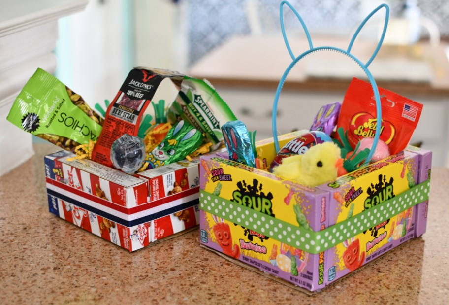 a pair of edible easter baskets