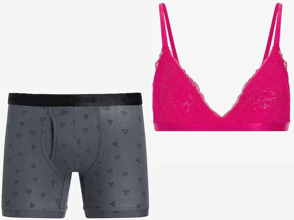 Stock images of Express boxer briefs and a bralette 
