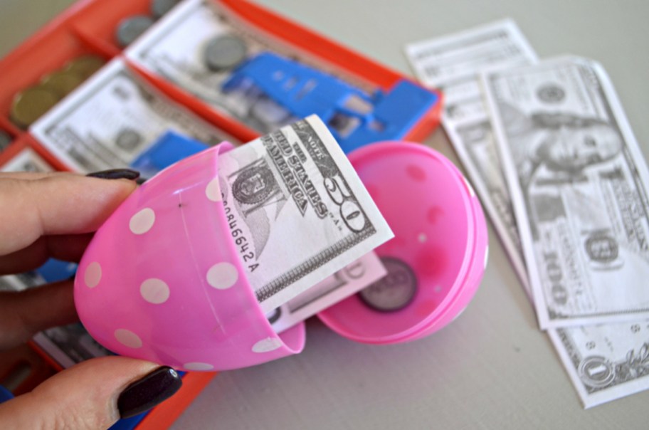 Fake money inside of a prank Easter egg