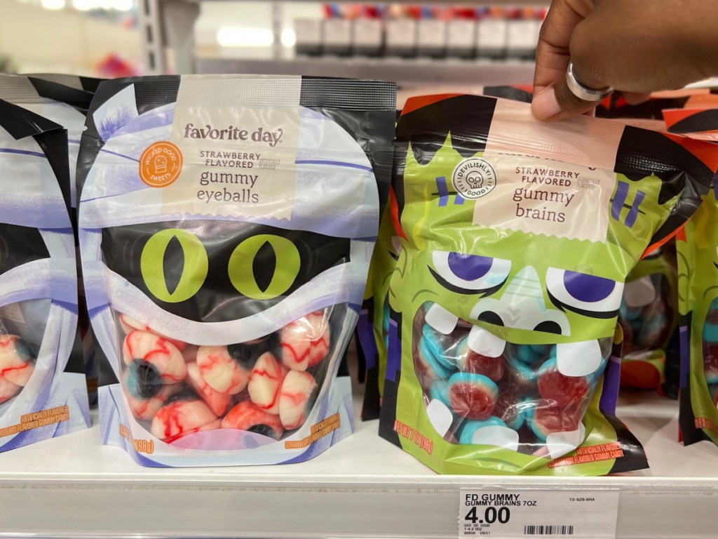 Favorite Day Halloween Resealable Bag Filled with Gummy Eyeballs and brains