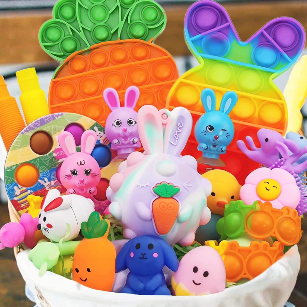 A filled Easter basket full of fidget toys for kids