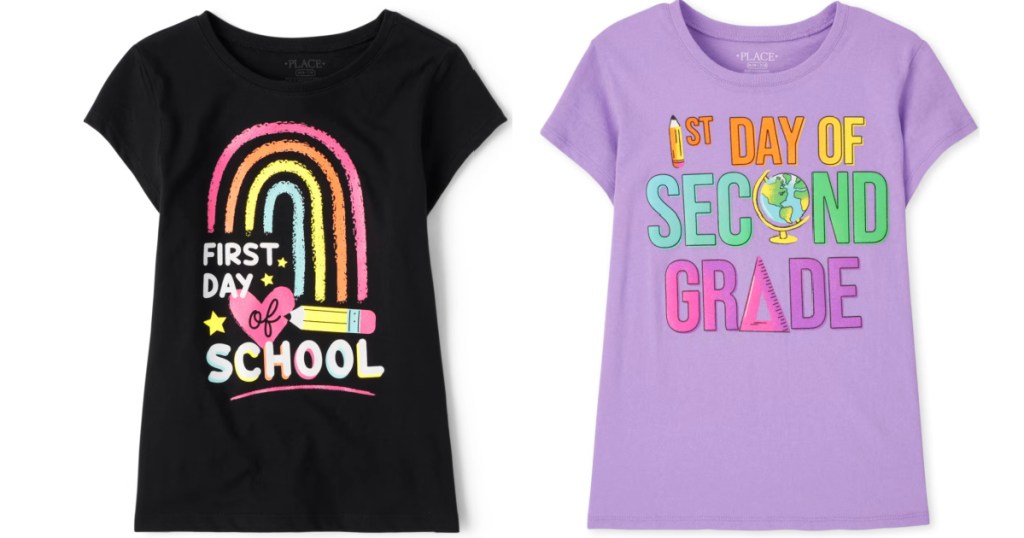 first day of school and second grade tees for girls