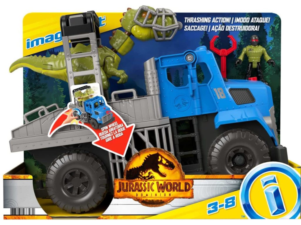 Fisher-Price Imaginext Jurassic World Dominion Break Out Dino Hauler in its box