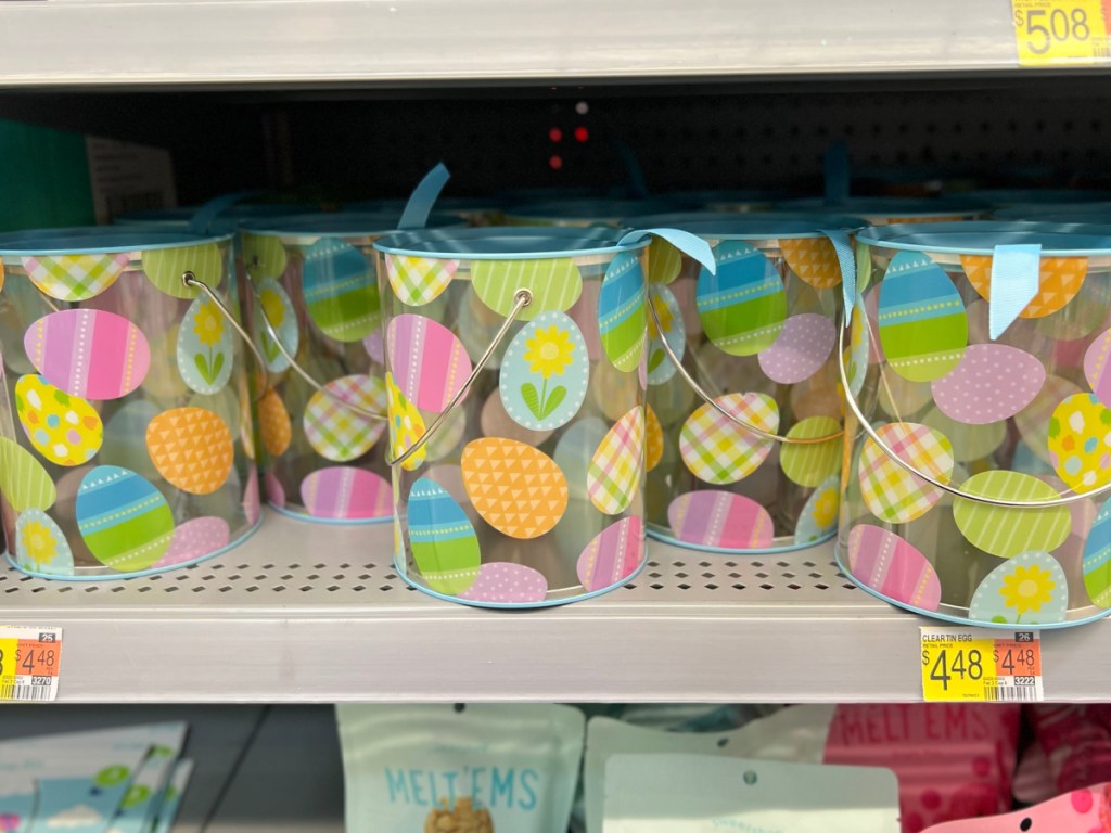 Five Easter Egg Design Clear Food Containers on display with price tag
