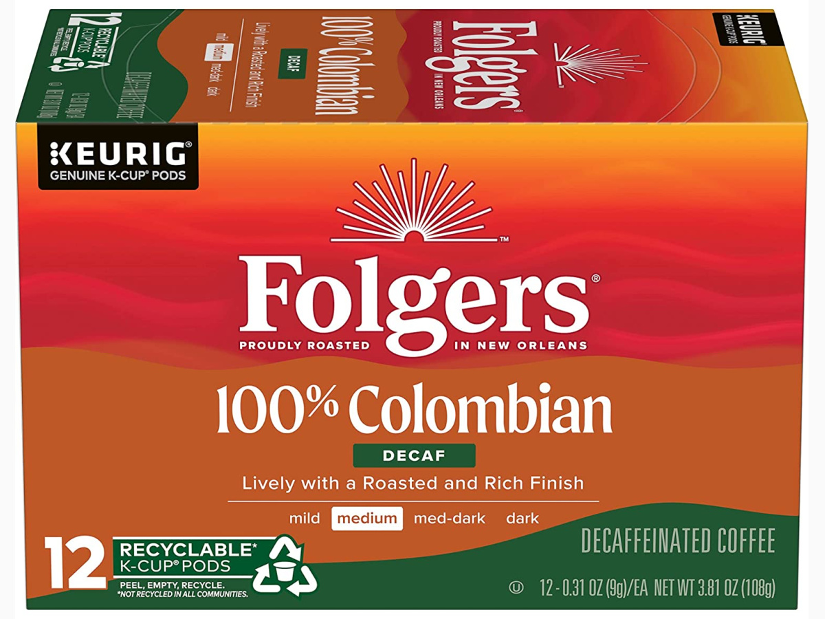 Folgers 100% Colombian Decaf Medium Roast Coffee K-Cups 72 Count
