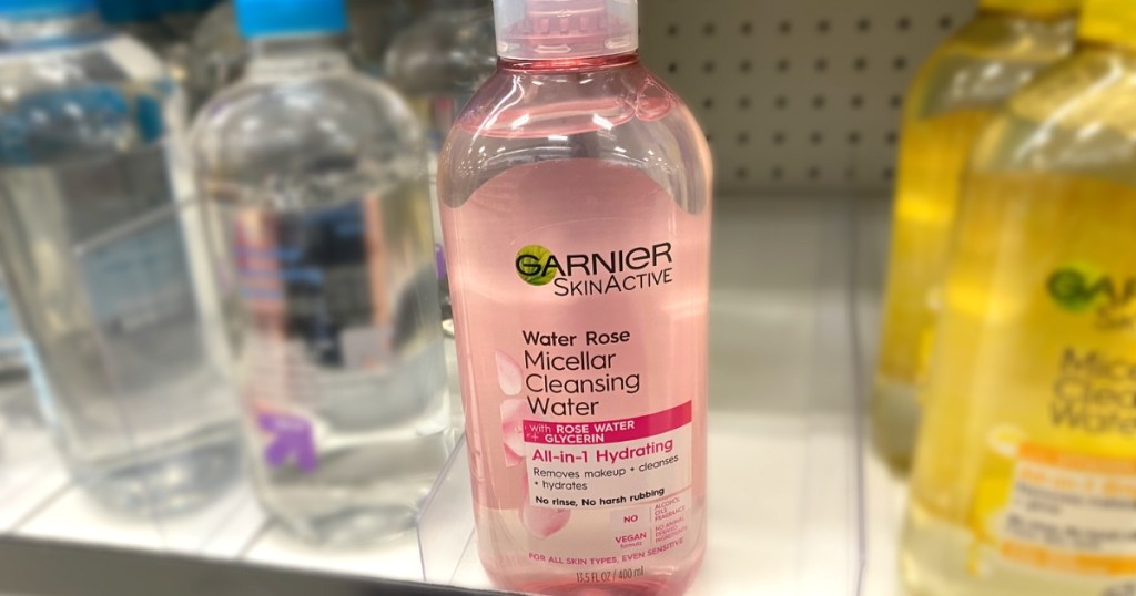 garnier micellar water on store shelf