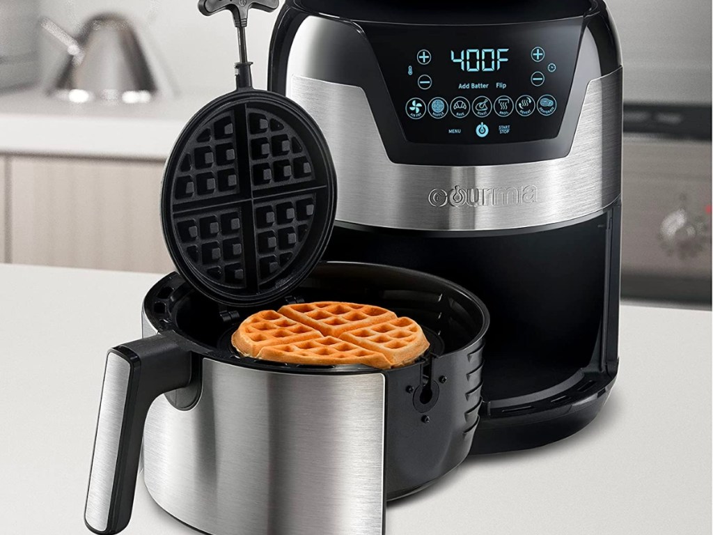 gourmia air fryer and waffle maker in kitchen