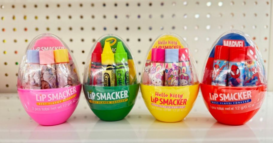 various Lip Smacker Easter Egg gift sets on shelf