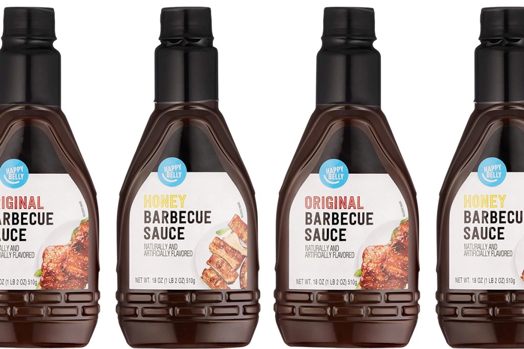 four bottles of Happy Belly BBQ Sauces