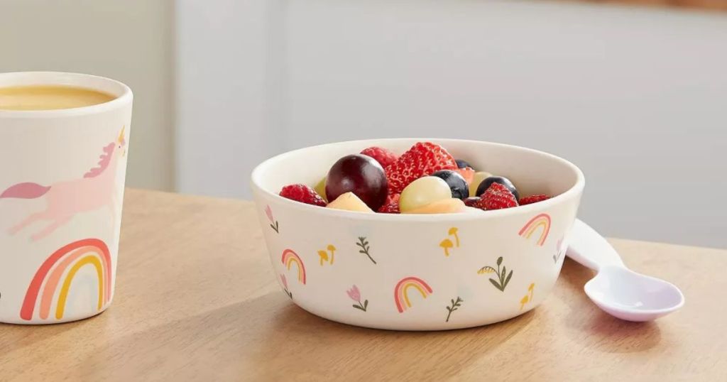 Pillowfort Bamboo Melamine Cereal Bowl and Cup from Target