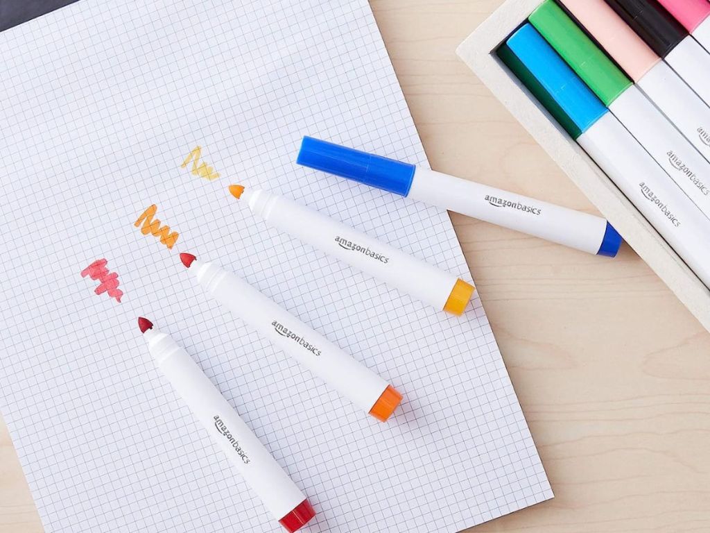 Amazon Basics Washable Markers shown with paper