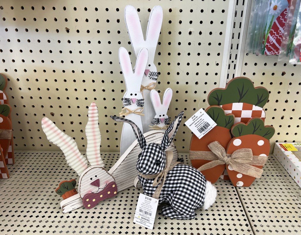 easter bunny decor grouped together on store shelf