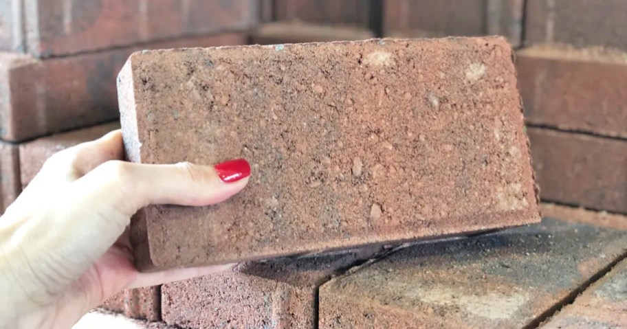 hand holding a red brick