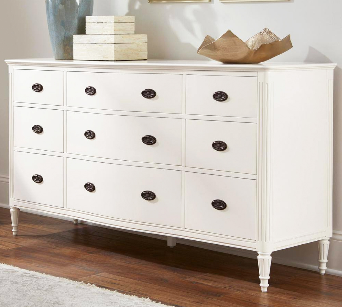 white 9-drawer dresser