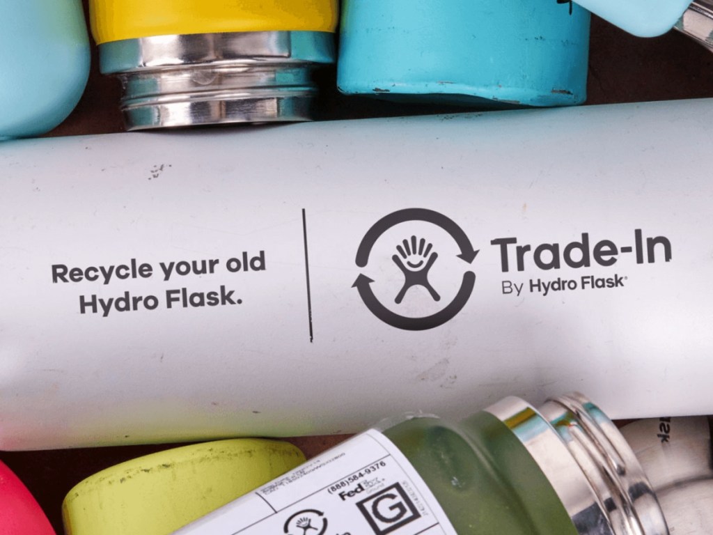 Hydro Flask bottle with recycling message imprinted on the outside