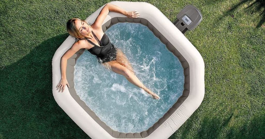 woman relaxing in AN INTEX INFLATABLE HOT TUB