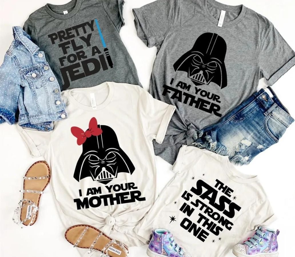 Matching family graphic tees with Star Wars theme graphics
