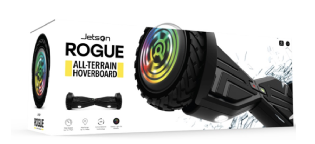 Packaging for the Jetson Rogue Hoverboard that has been recalled