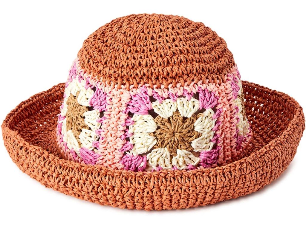 Floral straw bucket hat
