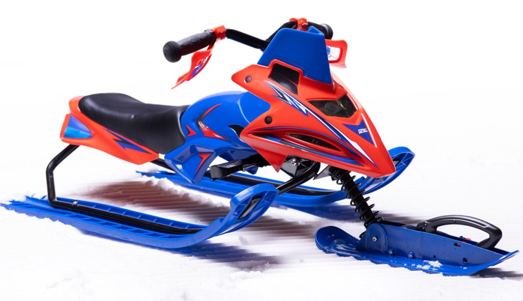 red and blue sled in snow