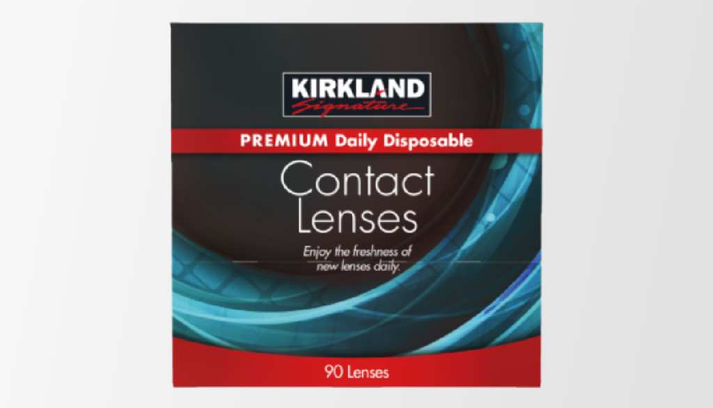 A box of Kirkland SIgnature disposable contact lenses from Costco Eye Center