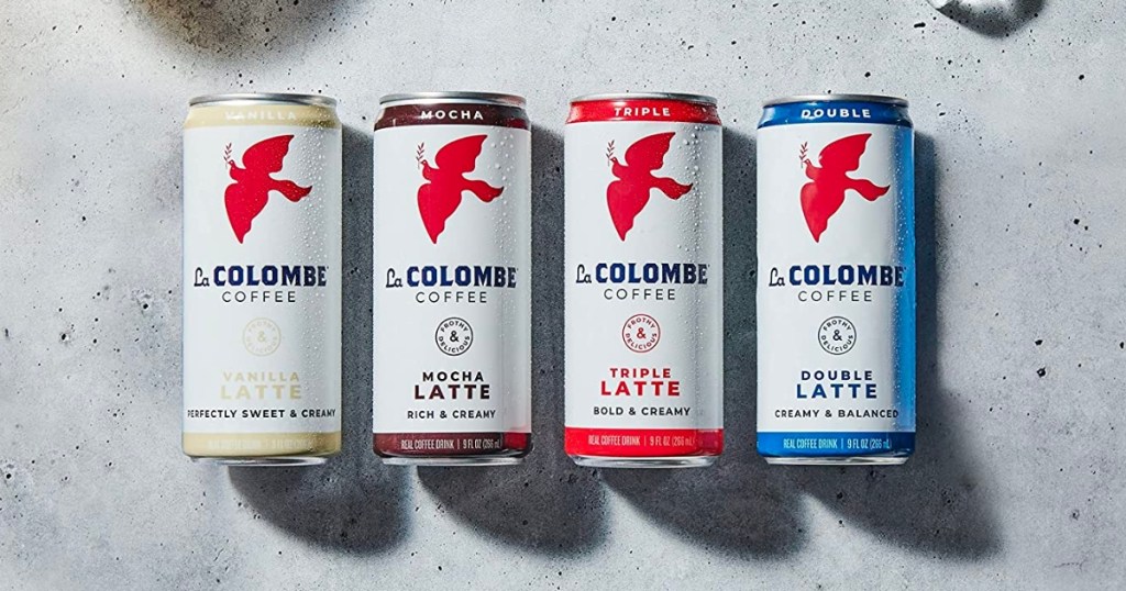 four cans of la colombe coffee in row