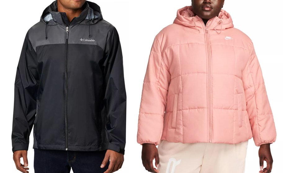 man in black jacket and woman in pink puffer jacket