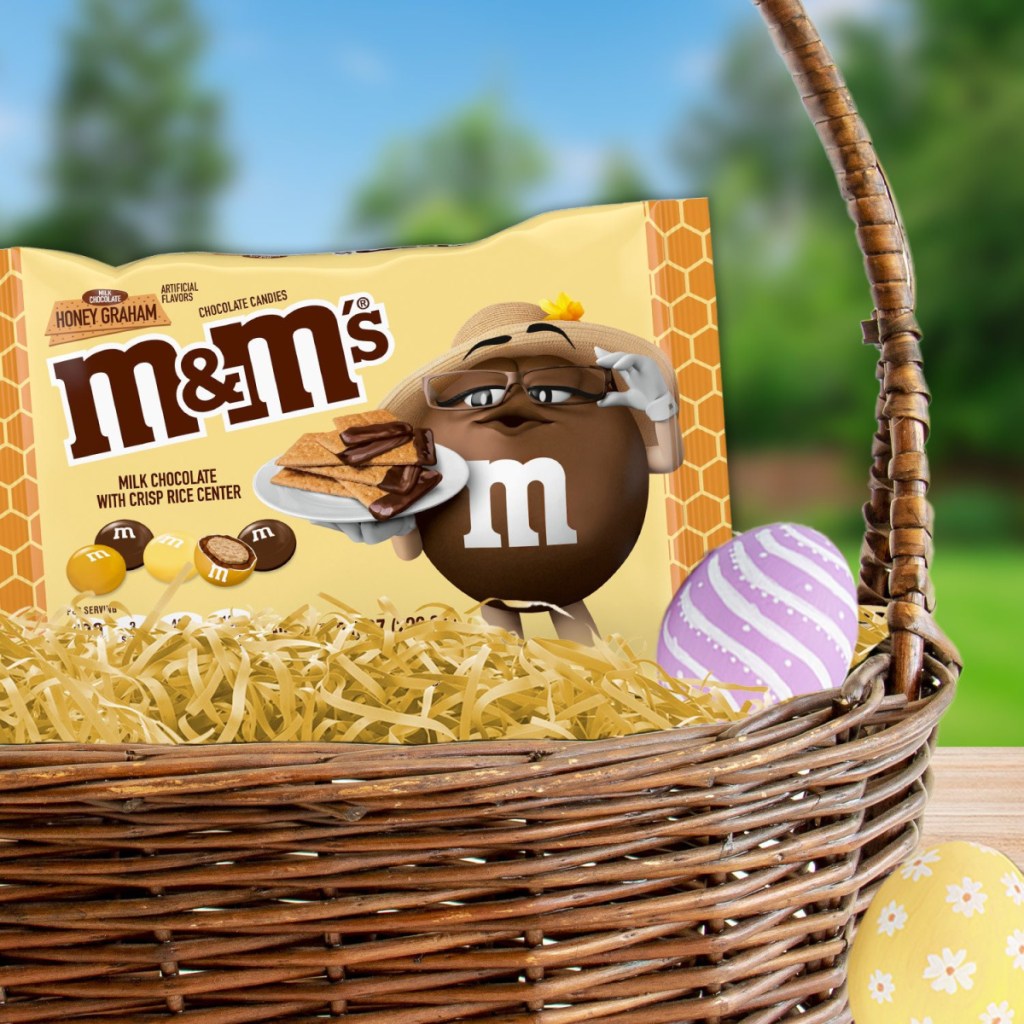 Milk Chocolate Honey Grahams M&Ms in an easter basket