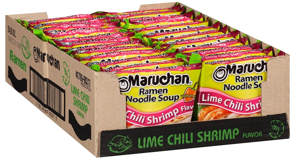 case of maruchan ramen noodles in lime chili shrimp flavor